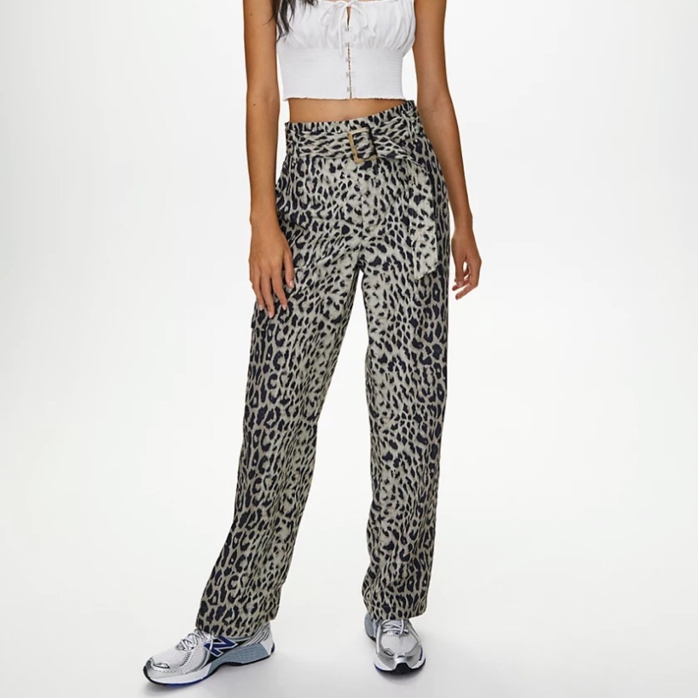 Aritzia Leopard Print High-Rise Paperbag Trousers in Beige and Black